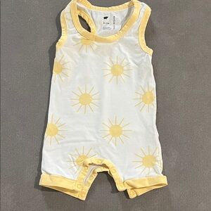 Monica + Andy Yellow sun print shortalls